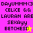 Pixelated text on colored backgrounds with a small star icon, showing two color variations of the same design.