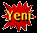Two pixelated starburst icons with 'Yen' text, one red and one yellow, on black background.