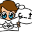 Pixelated cartoon character with brown hair and blue eyes holds a black microphone near a white speech bubble containing 'F' and '+' symbols.