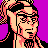 Pixelated 48x48 static buddy icon featuring a character with black hair, glasses, and peach skin against a solid purple background.