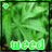 Green pixelated background with green text reading 'weed' and a small green heart in the top-left corner, framed by a black border on the left and white border on the right.