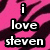 Pink and black zebra-stripe pattern with white text reading 'i love steven' in bold, blocky letters.
