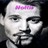 Pixelated grayscale portrait of a person with short hair, pink rectangular mark on forehead, dark background.