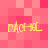Pixelated pink background with four identical yellow text elements arranged in a , each reading 'rAci-XXL' with stylized letterforms