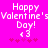 Pixelated pink background with white text reading 'Happy Valentine's Day!' and a heart symbol, surrounded by small pink hearts.