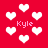 Red background with white heart shapes and pink text reading "Kyle" scattered across the image.