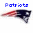Blue pixelated text "Patriots" above a blurred flag-like shape with red, white, and dark blue sections on a white background.