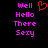 Pixelated text in bright pink and red on black background, with a red heart symbol above the word 'Well' in two side-by-side