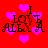 Red background with pink hearts and black text reading "I LOVE ALEX" in a stylized font, arranged vertically.