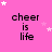Pink background with white stars and repeated black text 'cheer is life' in a pattern
