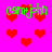 Pixelated red hearts float on a bright pink background with green text reading 'csmrjph' in multiple positions.