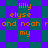 Pixelated text 'lilly elyse and noah rand my' on a teal-and-purple checkered background with visible pixelation.
