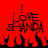 Red background with black text reading 'I LOVE SHINDA' and flame-like shapes below the text, displayed in two identical side-by-side