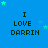 Blue background with repeated text "I LOVE DARRIN" in dark green pixelated font, surrounded by light blue stars.