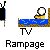 Animated pixel art of a yellow character on a blue bed with a TV, showing sequential text changes above the character and motion of the character's arms.