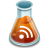 Pixelated icon of a glass flask with blue rim and base, filled with orange liquid, featuring a white RSS feed symbol on the liquid surface.