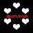 Black background with white pixelated hearts and red text reading 'monson' in four locations.