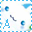 Pixelated blue and white graphic with scattered geometric shapes, including triangles, squares, and abstract figures on a light background.