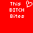 Red background with white pixelated text reading 'This BITCH Bites' and a pixelated heart symbol above the text on the left side.