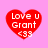 Four red heart-shaped icons with white text 'Love u Grant <33' on a pink background, each with distinct pixelation levels.
