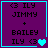 Purple background with cyan border displays text 'ILY JIMMY + BAILEY ILY' and a cyan heart icon that changes shape across frames.