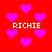 Red background with scattered pink hearts and repeated white text 'RICHIE' in pixelated font.