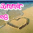 Pixelated beach scene with pink text reading 'Summer' and '08', a heart-shaped sand drawing, and blue water background.