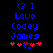 Blue pixelated text on black background reads '<3 I Love Cody James' with red heart symbols below, showing animation where the central heart symbol changes from blue to red.