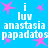 Blue background with pink star shapes and white text reading 'i luv anastasia papadatos' repeated in a pattern