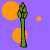 Animated contact sheet of a green asparagus spear rotating against a purple background with orange polka dots, displayed in 7 sampled frames across a 3x3 grid layout.
