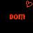 Red pixelated heart symbol above two identical red 'dom' text elements on black background.
