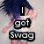 A person with long dark hair in a white shirt and blue shorts appears in , one with overlaid text "I got Swag" and the other without