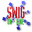 Animated icon with red 'SWIG' text, green 'ON-LINE' text, and blue pixelated shapes radiating from a central area.