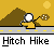 Pixel art icon shows a yellow-shirted figure holding a magnifying glass, standing on a road with a mountain and sun in the background, labeled 'Hitch Hike' below.