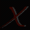 Four identical X-shaped symbols with red and white diagonal lines on a black background, arranged in a