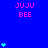 Blue background with pink 'JUJU BEE' text repeated across the image and multiple light blue star icons in various positions.