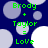 Green text on dark blue background with light gray and white circles; two identical display 'Brody + Taylor = Love' in pixelated font