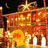 Pixelated image divided into four quadrants with red, gray, and black sections containing green text and a blurry orange-yellow figure.
