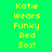 Green background with yellow text reading 'Katie Wears Funky Red Sox!' in three , each 's middle highlighted by a red rectangular block