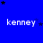 Blue background with repeated white text 'kenney' and scattered black stars, some of which change position across frames.