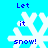 Pixelated snowflake icon with blue text 'Let it snow!' on bright cyan background, animated to change snowflake shape across frames.
