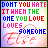 Pixelated text-based icon with multicolored letters and a faded red heart outline on a gradient background.