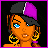 Animated contact sheet of a pixel-art character with orange skin wearing purple and black clothing, showing facial expressions, body poses, and text variations across 13 frames.