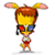 Pixelated character with brown hair, yellow face, red and blue goggles, red shorts, and yellow bunny ears on a white background.