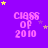 Purple background with repeated 'CLASS OF 2010' text in pink, scattered yellow and purple stars.