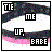 Pixelated icon with 'TIE ME UP, BABE' text; black, white, pink, and dark blue colors; static and animated versions show 'BABE' text in black or pink.