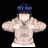 Animated sequence of a character with dark blue hair and light skin wearing a beige hoodie, performing hand gestures against black background.
