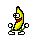 Pixelated banana character with green limbs, red mouth, and white eyes in multiple poses against gray background.