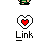 Pixel art icon shows Link with green tunic and brown hair, heart symbol above head, and 'Link' text below on gray background.