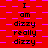 Red and pink checkered background with repeated black text reading "I am dizzy really dizzy" in four